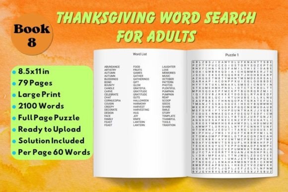 Thanksgiving Word Search for Adults 8: Large Print Puzzle Book