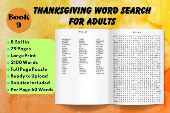 Thanksgiving Word Search for Adults 9: A Fresh Approach to Mindful Entertainment and KDP Creativity